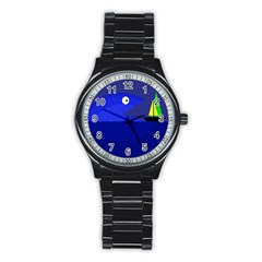 Blue Monster Fish Stainless Steel Round Watch