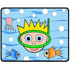 Diver Double Sided Fleece Blanket (medium)  by Valentinaart