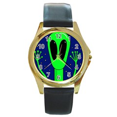 Alien  Round Gold Metal Watch by Valentinaart