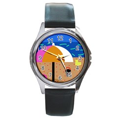 On The Beach  Round Metal Watch