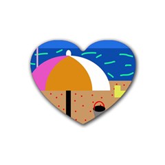 On The Beach  Rubber Coaster (heart)  by Valentinaart