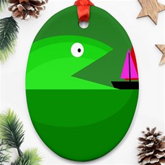 Green Monster Fish Ornament (oval)  by Valentinaart