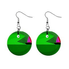 Green Monster Fish Mini Button Earrings by Valentinaart