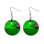 Green monster fish Mini Button Earrings Front