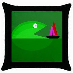 Green Monster Fish Throw Pillow Case (black) by Valentinaart