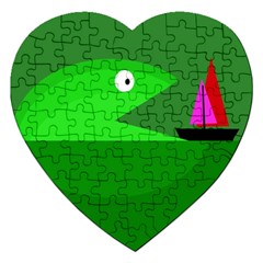 Green Monster Fish Jigsaw Puzzle (heart)