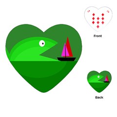 Green Monster Fish Playing Cards (heart)  by Valentinaart