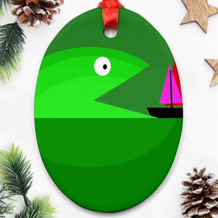 Green monster fish Oval Ornament (Two Sides)