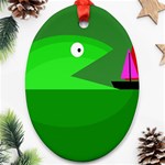 Green monster fish Oval Ornament (Two Sides) Back