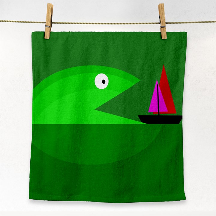 Green monster fish Face Towel