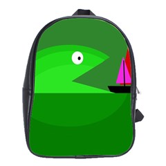 Green Monster Fish School Bags(large)  by Valentinaart