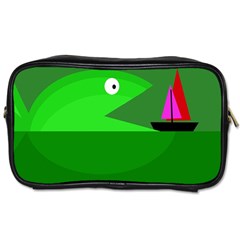 Green Monster Fish Toiletries Bags by Valentinaart