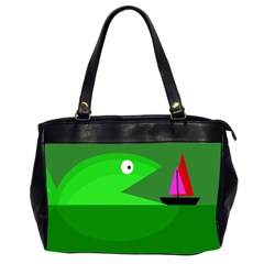 Green Monster Fish Office Handbags (2 Sides)  by Valentinaart