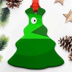 Green Monster Fish Christmas Tree Ornament (2 Sides) by Valentinaart