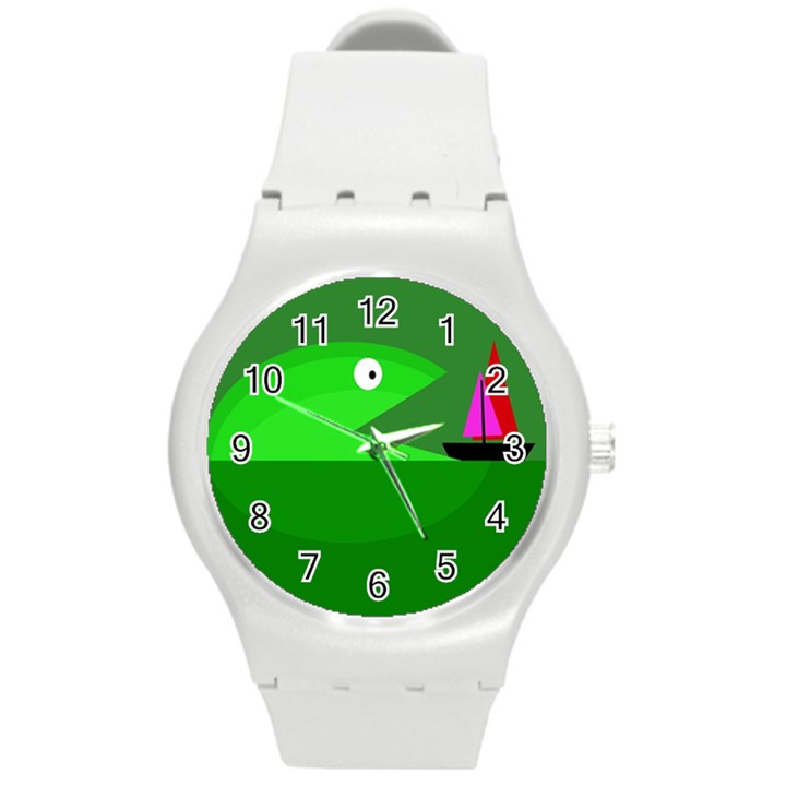 Green monster fish Round Plastic Sport Watch (M)