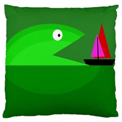 Green Monster Fish Large Cushion Case (one Side)