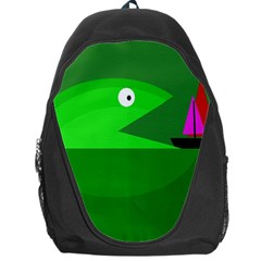 Green Monster Fish Backpack Bag by Valentinaart