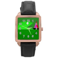 Green Monster Fish Rose Gold Leather Watch  by Valentinaart