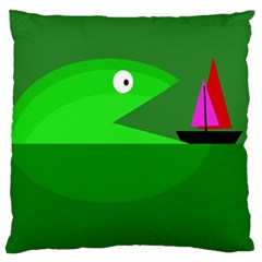 Green Monster Fish Large Flano Cushion Case (one Side) by Valentinaart