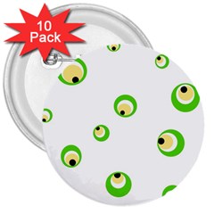 Green Eyes 3  Buttons (10 Pack) 