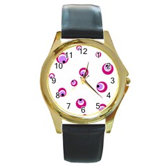 Purple Eyes Round Gold Metal Watch