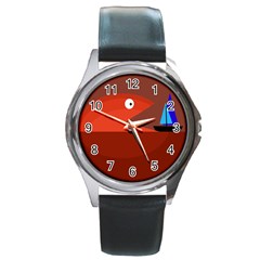 Red Monster Fish Round Metal Watch by Valentinaart