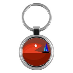 Red Monster Fish Key Chains (round)  by Valentinaart