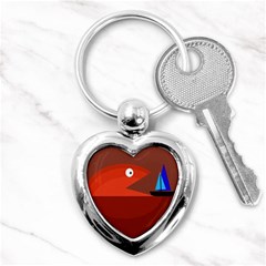 Red Monster Fish Key Chains (heart)  by Valentinaart