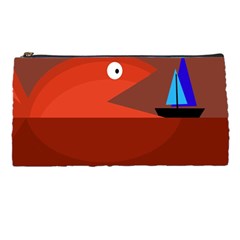 Red Monster Fish Pencil Cases by Valentinaart