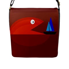 Red Monster Fish Flap Messenger Bag (l)  by Valentinaart