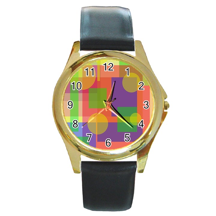 Colorful geometrical design Round Gold Metal Watch