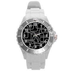 Black And Gray Decorative Design Round Plastic Sport Watch (l)