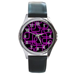 Purple And Black Elegant Design Round Metal Watch by Valentinaart