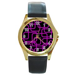 Purple And Black Elegant Design Round Gold Metal Watch by Valentinaart