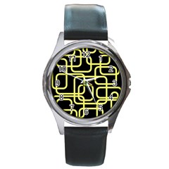 Yellow And Black Decorative Design Round Metal Watch