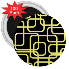 Yellow And Black Decorative Design 3  Magnets (100 Pack)