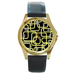 Yellow And Black Decorative Design Round Gold Metal Watch by Valentinaart