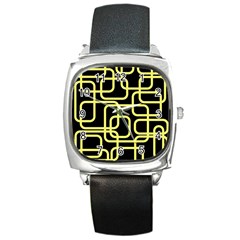 Yellow And Black Decorative Design Square Metal Watch