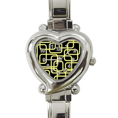 Yellow And Black Decorative Design Heart Italian Charm Watch by Valentinaart