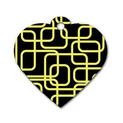 Yellow And Black Decorative Design Dog Tag Heart (two Sides)