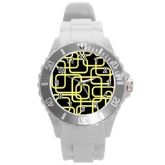 Yellow And Black Decorative Design Round Plastic Sport Watch (l)