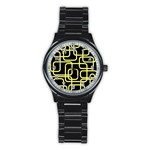 Yellow and black decorative design Stainless Steel Round Watch Front