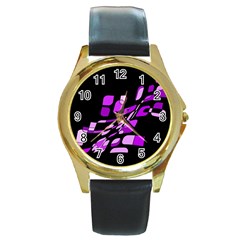 Purple Decorative Abstraction Round Gold Metal Watch