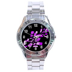 Purple Decorative Abstraction Stainless Steel Analogue Watch by Valentinaart