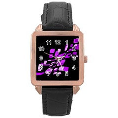 Purple Decorative Abstraction Rose Gold Leather Watch 