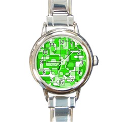 Green Decorative Abstraction  Round Italian Charm Watch by Valentinaart