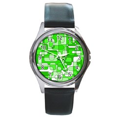 Green Decorative Abstraction  Round Metal Watch