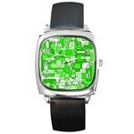 Green decorative abstraction  Square Metal Watch Front