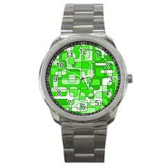 Green Decorative Abstraction  Sport Metal Watch by Valentinaart