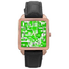 Green Decorative Abstraction  Rose Gold Leather Watch  by Valentinaart